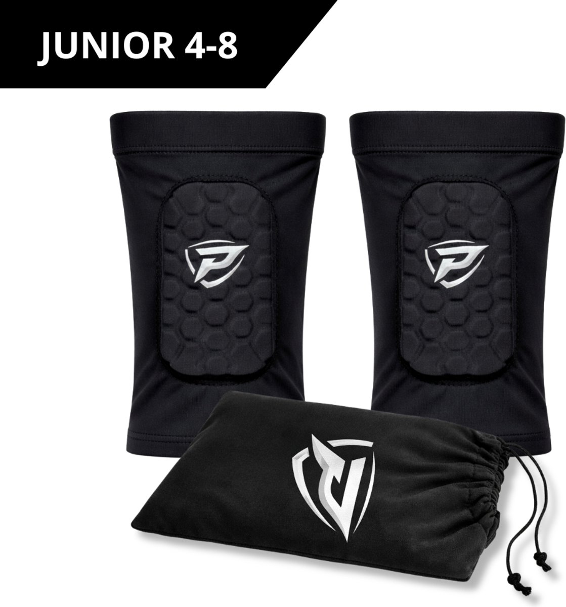 Phenox Sports® Ingebouwde Scheenbeschermers Voetbal met Sleeve – 10x6cm – Compact & Lichtgewicht – Junior 4-8 jaar – Inclusief Opbergtasje – Zwart