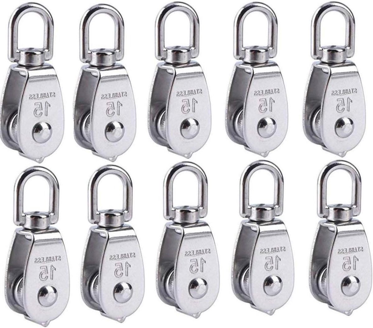 Kraan Katrol Blok - Takel Wiel - Touw Hijsen - Roestvrij Staal 304 - 15 mm Schijf - Zilverkleurig