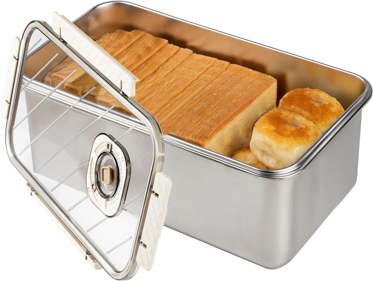 Broodcontainer Roestvrij - Broodbak bewaren - Brood vers houden - Met tijdregistratie - 58 Liter - Zilverkleurig