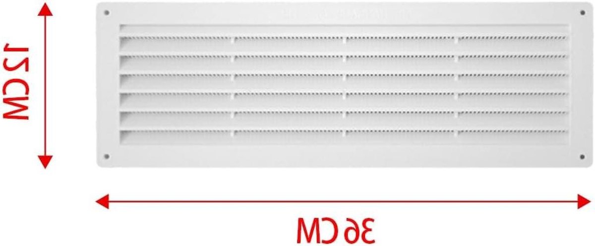 Ventilatierooster Kunststof - Wandgrill Insectenwering - Luchtstroom Reguleren - Geïntegreerd Muggennet - 360 x 120 mm - Wit
