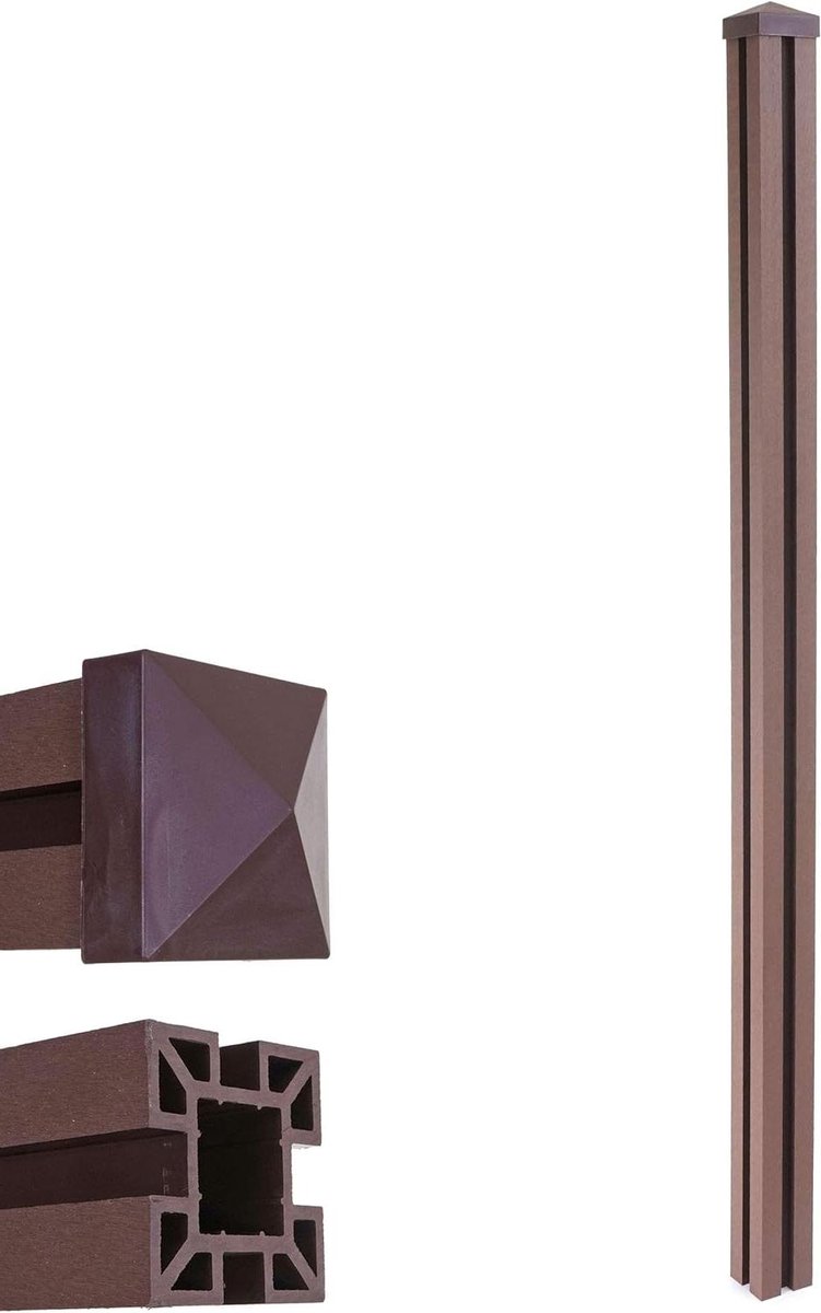 WPC Paal - Kunststof Hout - Zichtbescherming Creëren - Vier Insteekmogelijkheden - 240 cm Hoog - Bruin