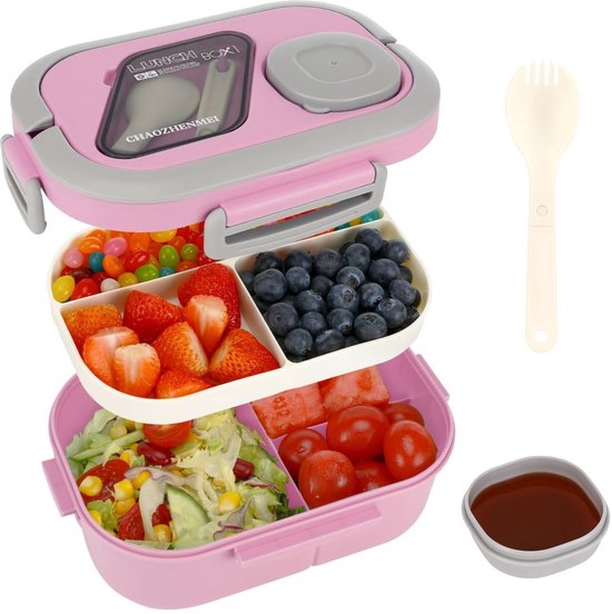 Lunchbox Voor Volwassenen En Kinderen, 1200 Ml, Incl. Bestek, De Snackbox Is Geschikt Voor Magnetrons En Vaatwassers, Voor School, Werk, Picknick En Op Reis, Roze