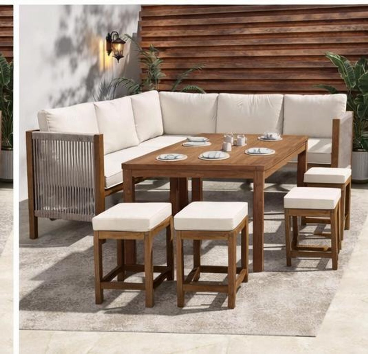 Hoekbank Tuinset 8 Personen 257x197x83 cm Acaciahout Luxe Lounge & Eettafel Set met Hoekbank en Tafel 120x61 cm Weerbestendig Naturel – Urbanhome