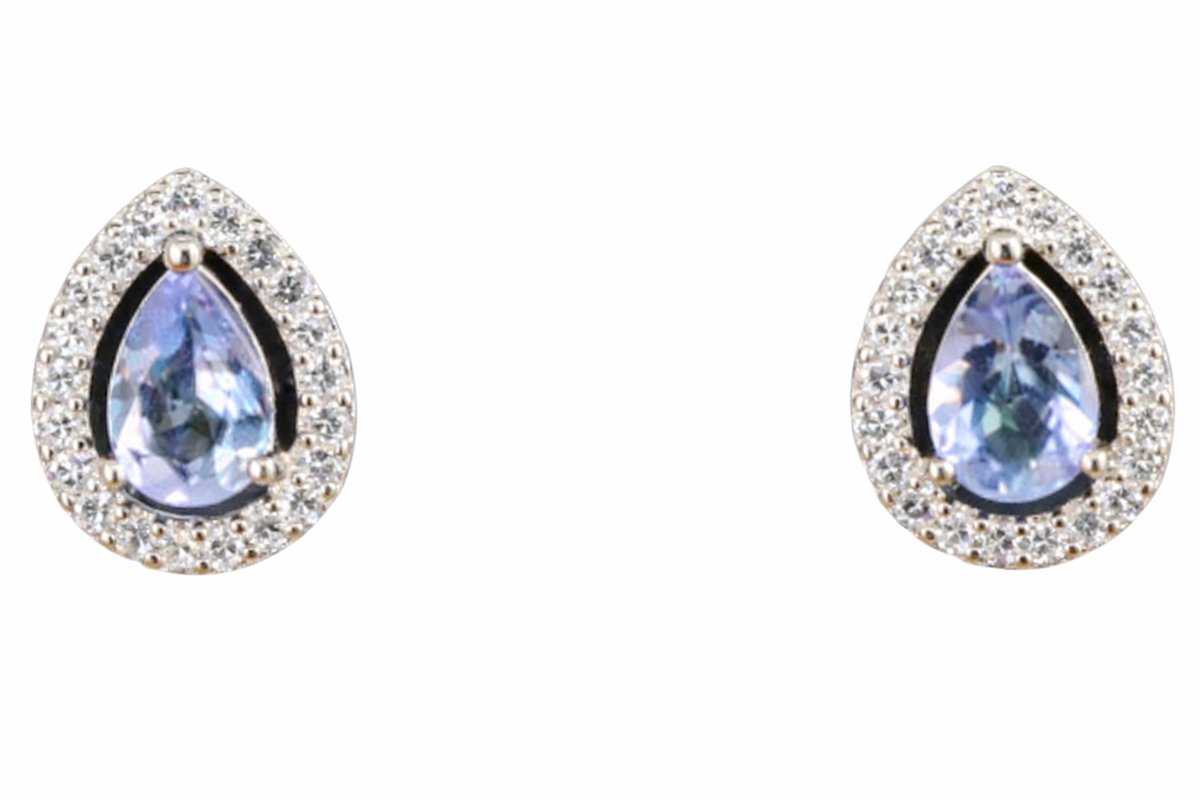 925 Sterling Zilveren Oorbellen met Natuurlijke Tanzaniet - Peer Vorm - Gecertificeerd - Blauw - Dames