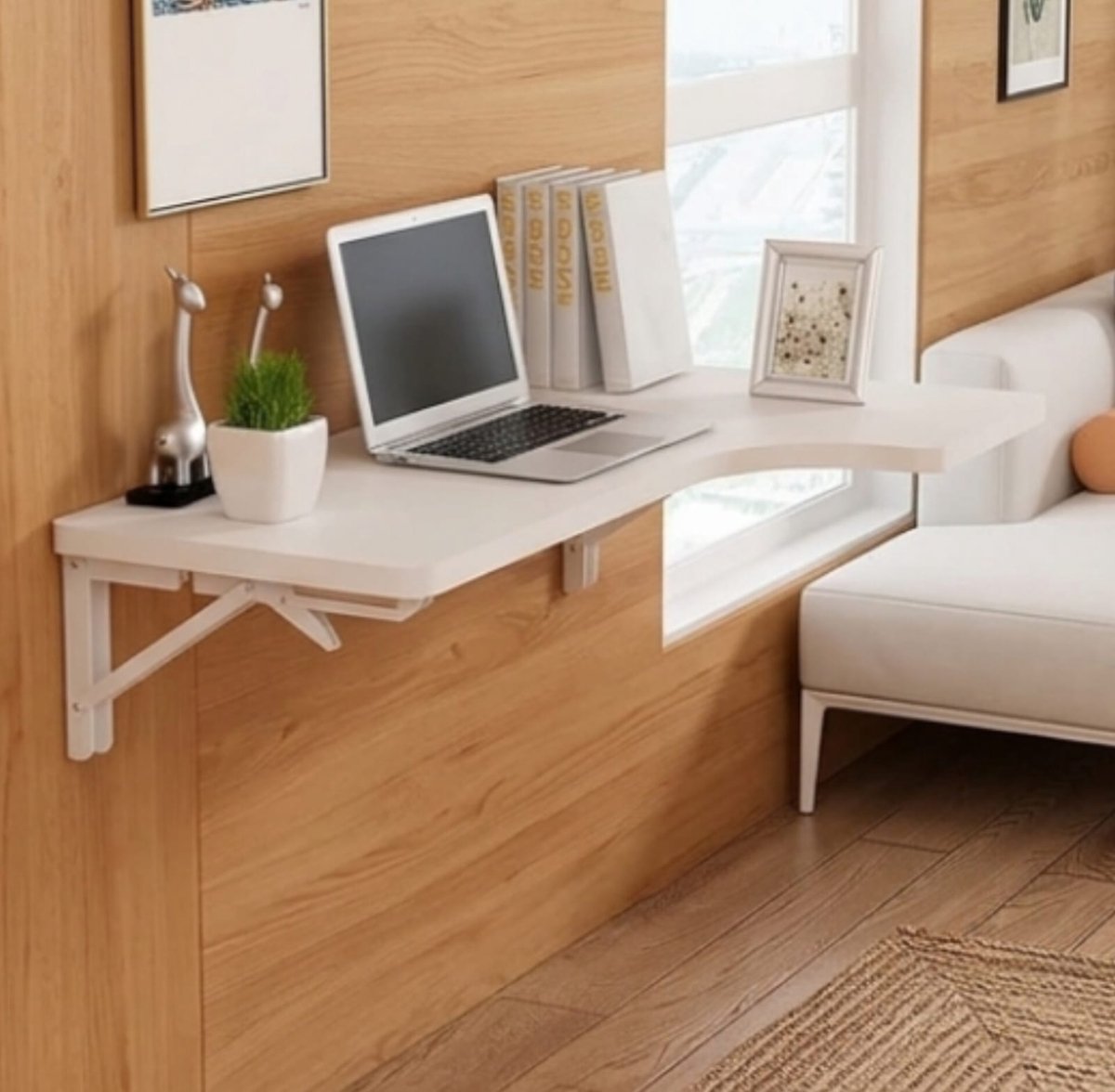 Wandbureau L-vorm 120x70 cm Wit – Opklapbaar Hoekbureau met Drop-Leaf, Ruimtebesparend Computerbureau voor Thuiswerkplek en Eetruimte – Urbanhome