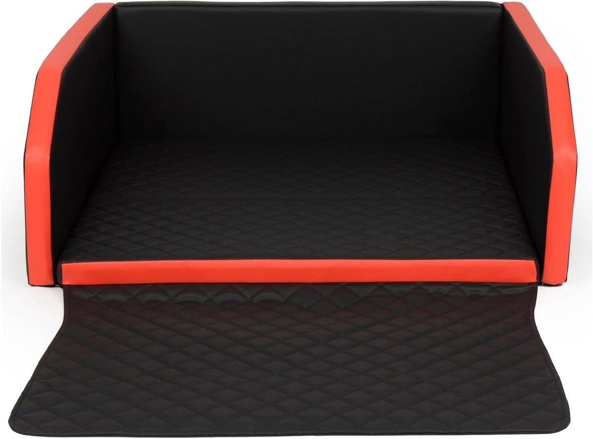 Hondenkofferbaktransporter - Hondenbed autotransporter - Veilig reizen met hond - Modulair opvouwbaar ontwerp - 100x90 cm - Zwart en rood