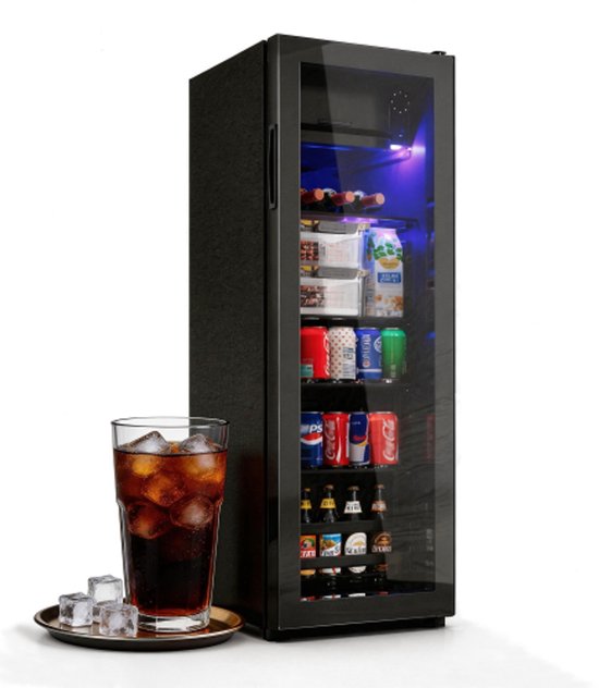 Minikoelkast 128L met vriesvak 8L, verstelbare planken, LED-licht, stil