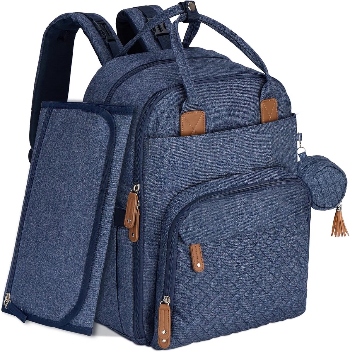 Famanu - Babycommode Rugzak Luiertas Rugzak Met Draagbaar Verschoonkussen, Fopspeenhouder En Kinderwagenriemen, Marine Blauw Babytas Multifunctioneel Voor Mama En Papa, Marine Blauw