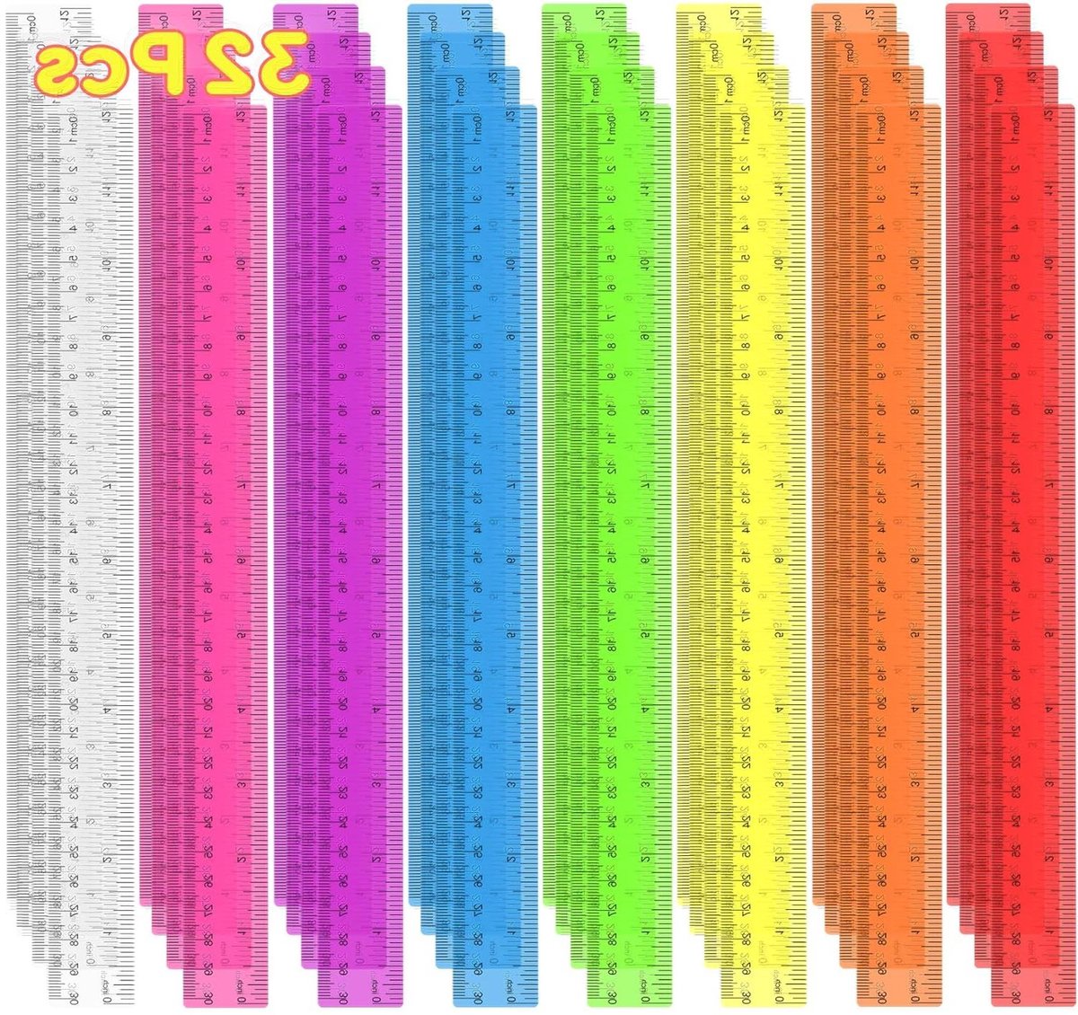 Plastic Linialen - Meetlatten Set - Onderwijs en Kantoor - Dubbelzijdig Ontwerp - 30 cm 12 Inch - Meerdere Kleuren