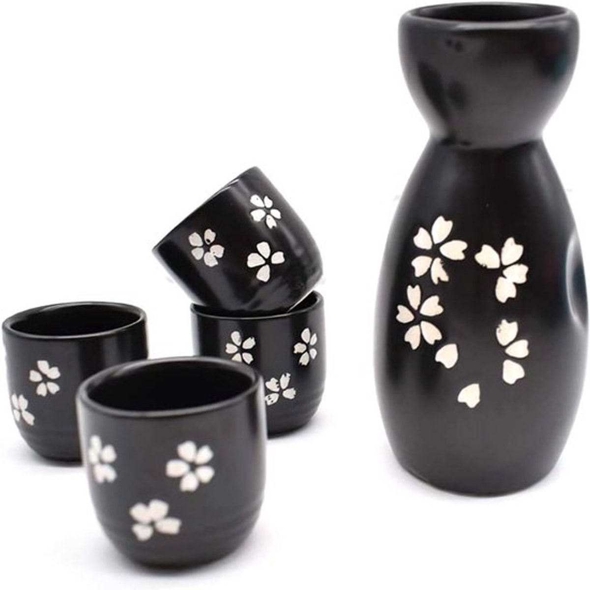 Keramische Sake Set voor Japanse Restaurants en Bijeenkomsten met 5 Stukken (Zwart)