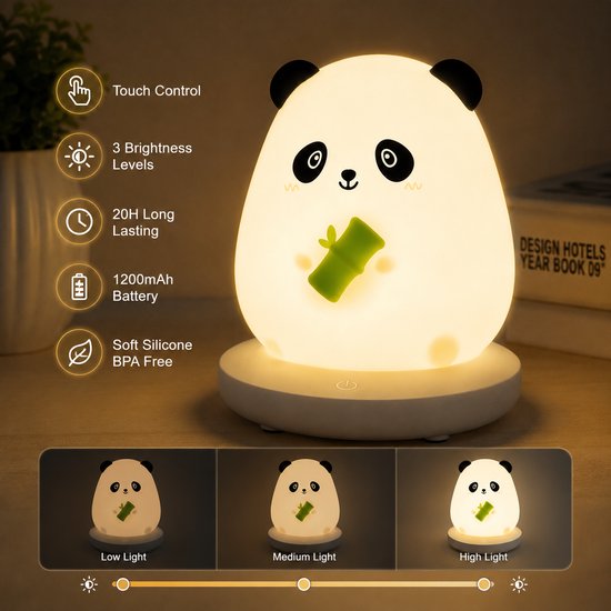 Schattig nachtlampje panda USB siliconen kinder slaaplampje oplaadbaar slaapkamer bed sfeerlicht woondecoratie woonkamer van Binalight — afbeelding 4