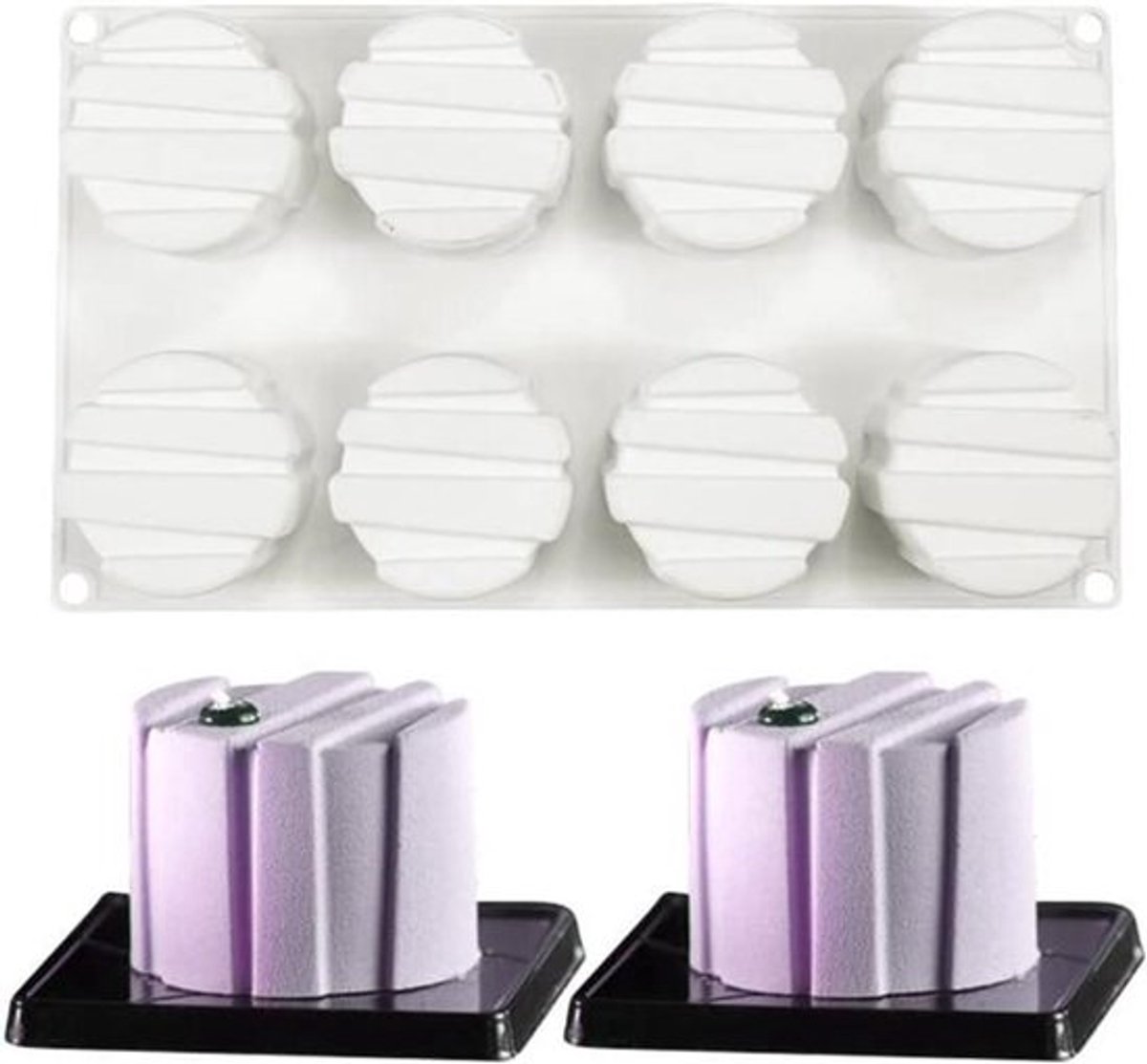 Siliconen bakvorm voor dessertmousse en zeep - 8 gaten cilindervorm met streepdesign