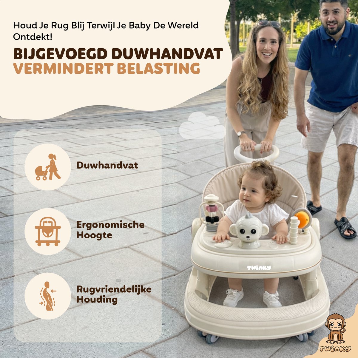 Twinky® Babywalker GO - 4-in-1 Loopstoel Baby & Loopwagen met 3-delige speelset – Loopstoeltje & Loopkar Inklapbaar inclusief Voetenmat en Steel – foto 6