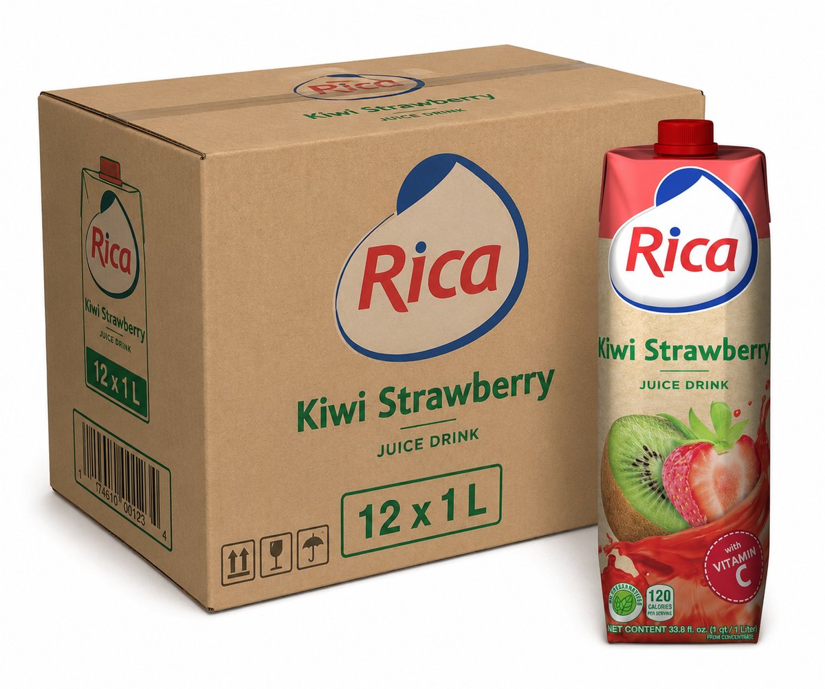 Rica Kiwi Strawberry Juice Drink 12 x 1 Liter Pakken – Vruchtensapdrank met Vitamine C – Voordeelverpakking 12L