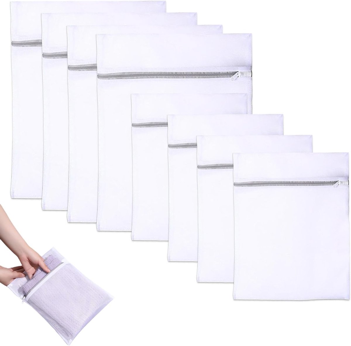 Set van 8 waszakken voor de wasmachine – Fijne wasnetten 30x20cm & 30x40cm – Herbruikbare beschermende waszakken voor lingerie, sokken en babykleding