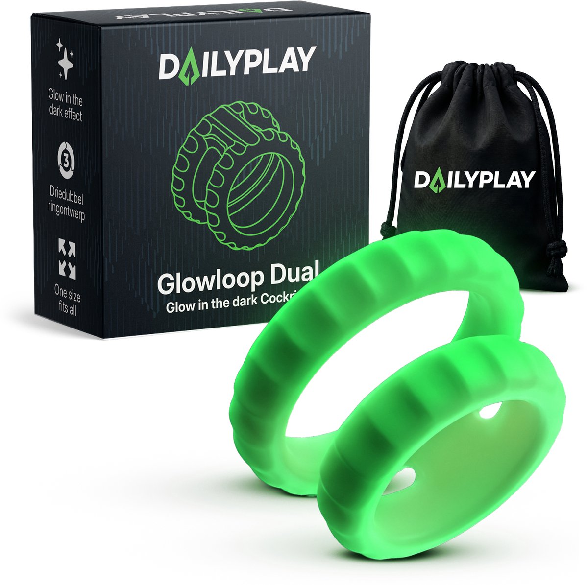 Dailyplay Glow in the Dark Cockring – One Size Fits All - Siliconen Penisring Set – Seks Toys voor Koppels en Mannen – Ballstretcher Verstelbaar - Seksspeeltjes – Sex Toys