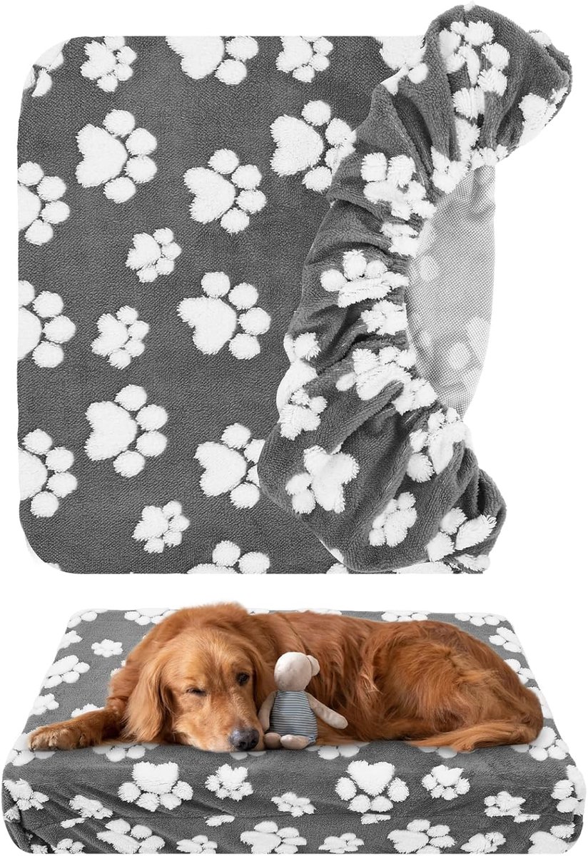 Waterdichte vervangende hoes voor hondenbed - vervangende hoes voor hondenmat - afneembare hoes voor hondenmatras - hondenmandhoes - vervangende waterdichte zachte fluwelen hoes voor hondenkussen, wasbaar, 91 x 69 x 20 cm (L) | Cyslmuk®