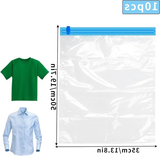 Reis Vacuumzakken Klein Verpakking van 10 Stuks - 35 x 50 cm Compressiezakken voor Kleding, Dekens en Ruimtebesparing zonder Stofzuiger — afbeelding 4