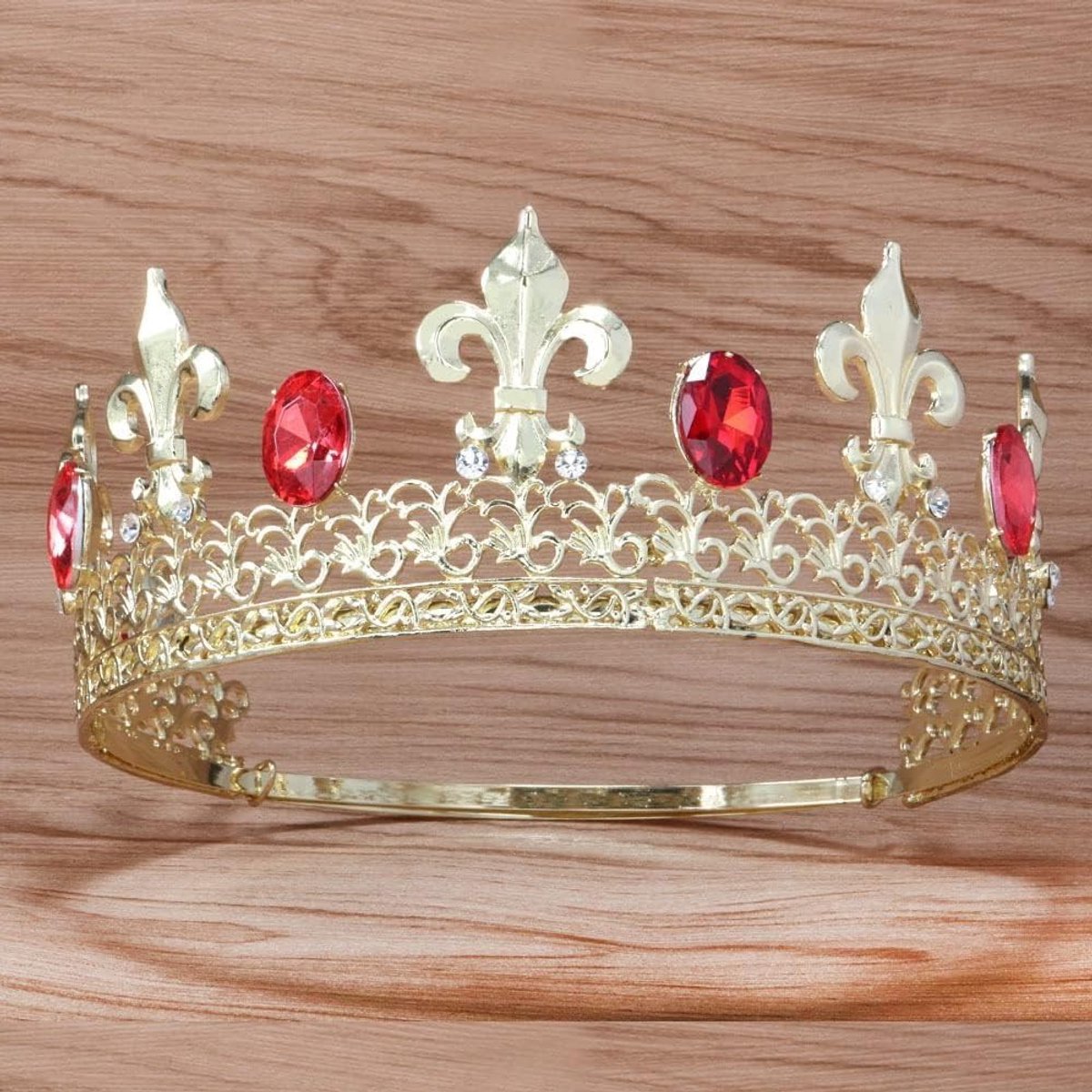 Retro Metalen Ronde Kroon Ornament voor Koningskostuum - Perfect voor Bruiloften, Feestjes en Cosplay Events (Goud-Rood)