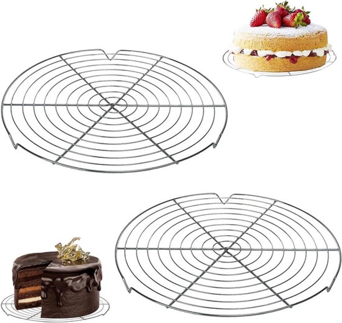 Ronde afkoelrooster set van 2 - 30 cm cake rooster van roestvrij staal