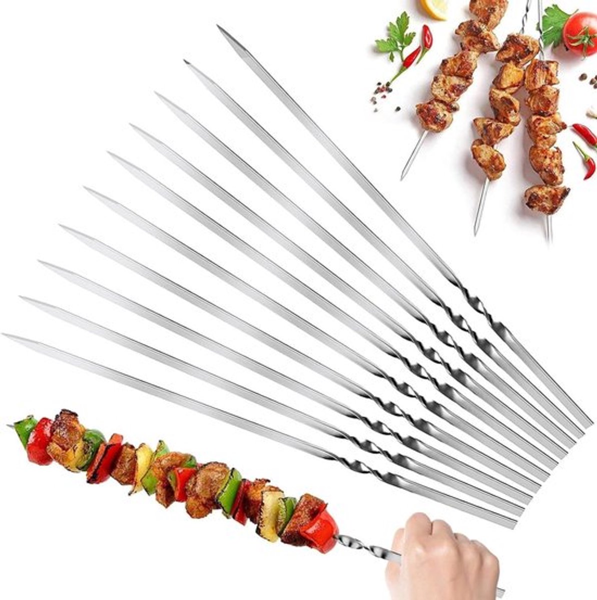 50 stuks roestvrijstalen sjasliek- en barbecuegrillspiesen, 30 cm lang