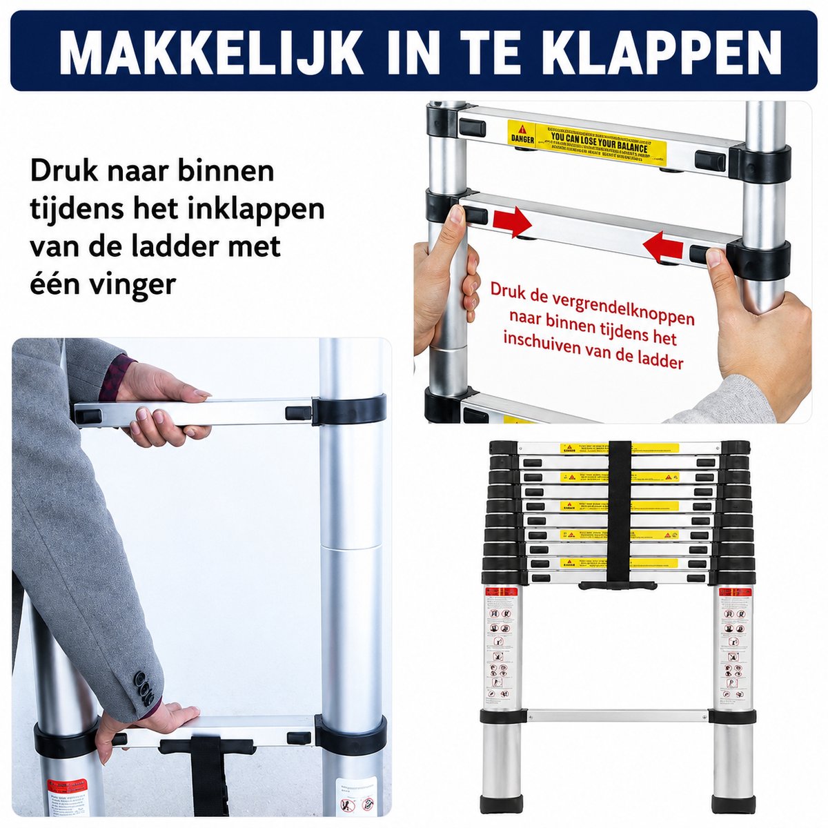 Rolu Telescoopladder – Uitschuifbare Ladder – 6.2 Meter – Makkelijk Opruimbaar – Max 150kg – Aluminium – foto 4