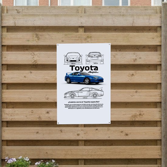 Toyota Supra RZ Technische Infographic - Tuinposter - 60x90 cm - Buitenposter - Schuttingdoek - Tuinschilderij voor Buiten - Supra RZ