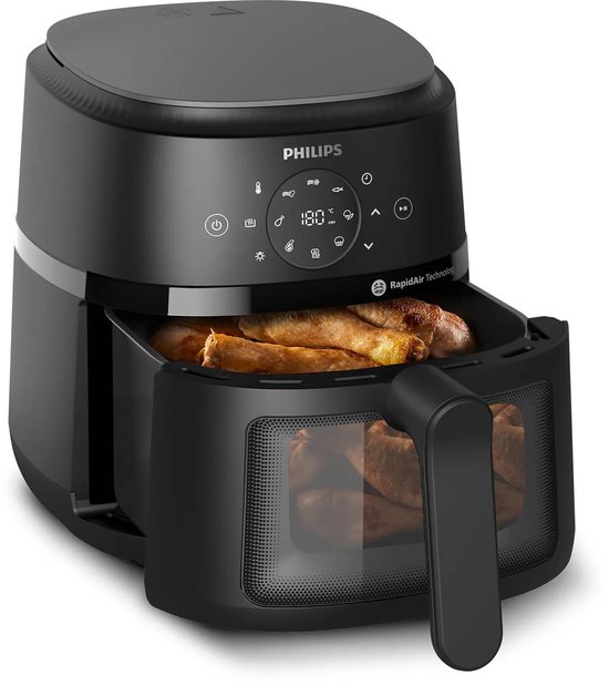 Philips 2000 Series Airfryer - NA220/00 - Kijkvenster - RapidAir - 4.2L - Tot 4 Personen - Zwart