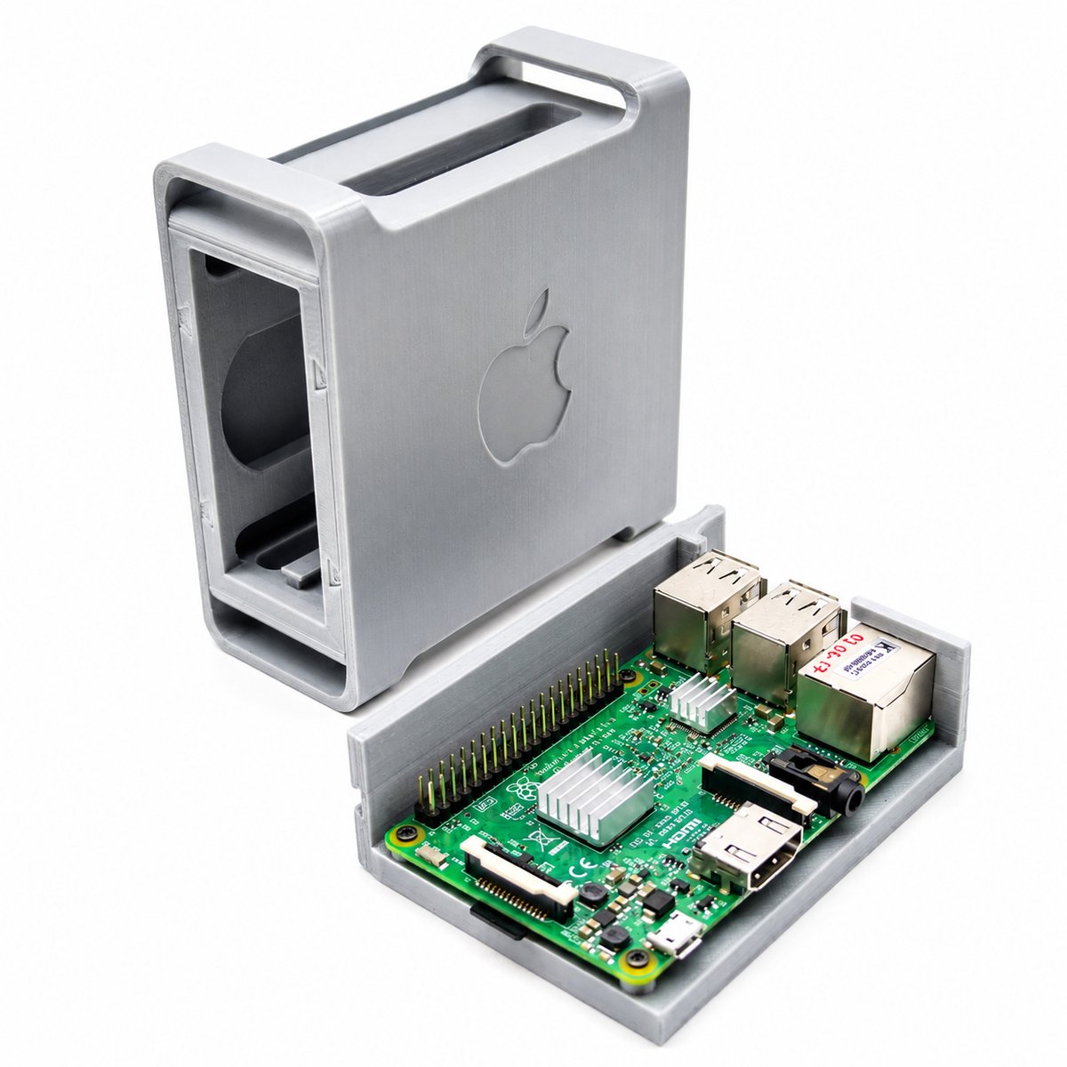 Raspberry Pi 3B / 4B Behuizing - Apple Power Mac G5 Mini Case - Retro Computer Design - Desktop Accessoire - Compacte Mini PC Behuizing - Voor Home Assistant & Retro Gaming - Zilver