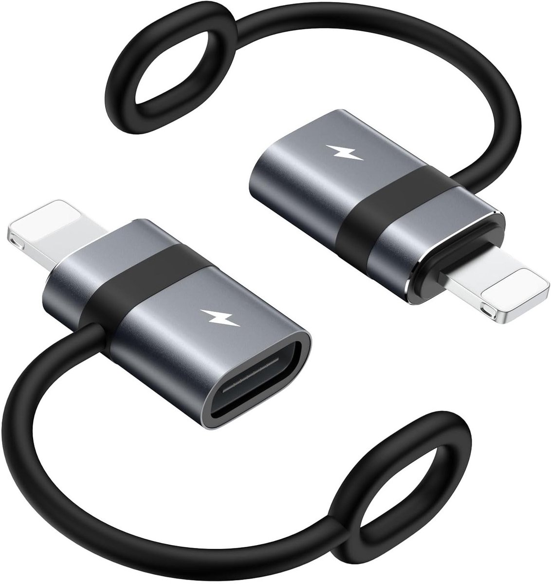 USB C naar Lightning Adapter met 36W PD Snelladen, Geschikt voor iPhone 14/13/12/11, iPad en AirPods, Inclusief Anti-verlieslus, Niet voor Audio/OTG, Grijs