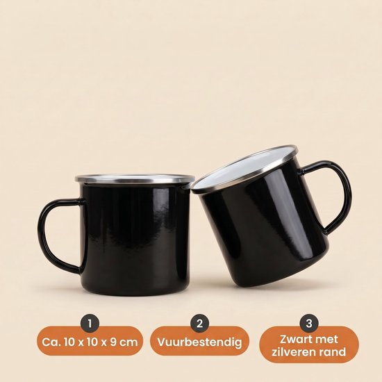 Cheqo® Emaille Mok Set van 2 - Camping Mok - Emaille Beker - Drinkbeker - Kampeermok - Koffiemok - Koffiebeker - Outdoor Mok - Campingbeker - Theemok - Onbreekbare Beker - Metalen Beker - Picknick - Kamperen - Buiten Drinken - Trekking van Cheqo — afbeelding 3