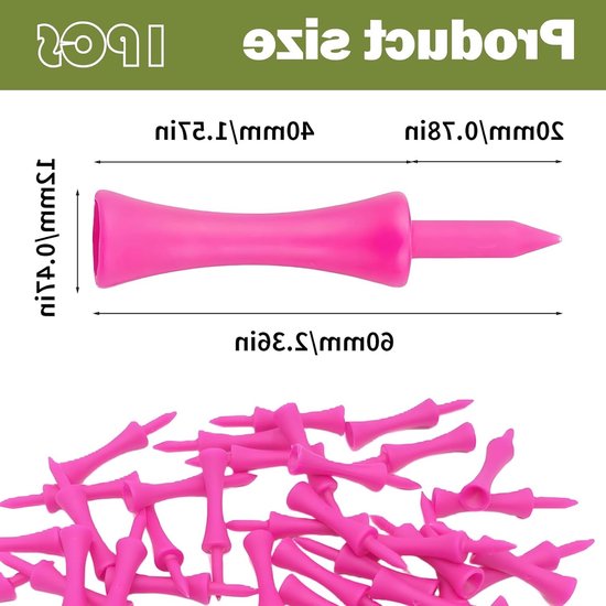 Jhubersproducts - Golf Tees - 100 Stuks - Duurzaam - 57 mm - Ideaal voor golfers - Roze - Geschikt voor golfaccessoires - Perfecte tee voor elke golfe van Jhubersproducts — afbeelding 5