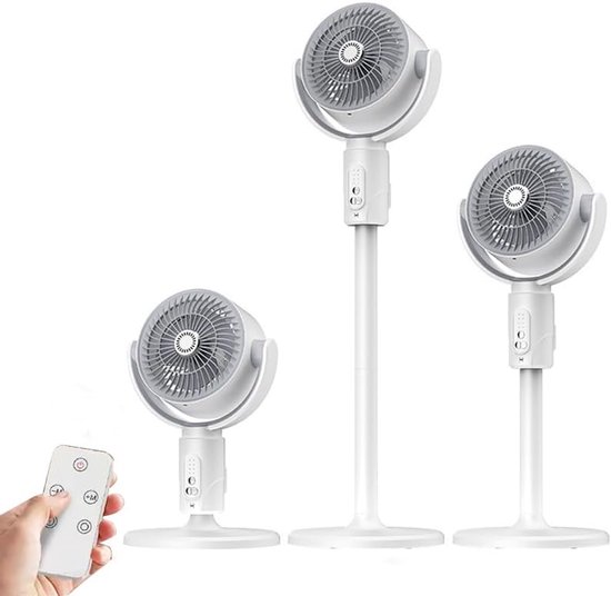 Staande ventilator 3-in-1 met luchtcirculatie, 5 snelheden, verstelbaar, stil, afstandsbediening, wit, timer