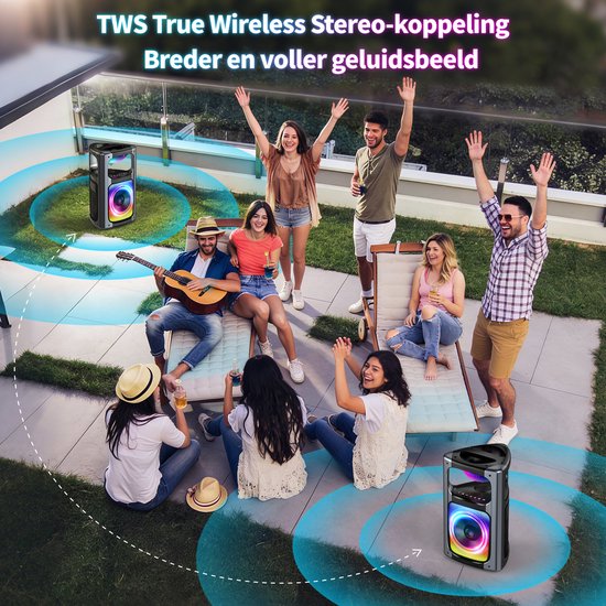 Draadloze 360°-surround-partybox - draagbare Bluetooth-luidspreker - 80 W met versterkte bas van Merkloos — afbeelding 4