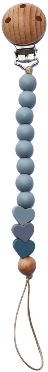 Zibbi Little Hearts Speenkoord Sage Blue – Luxe Siliconen Speenclip – BPA Vrij