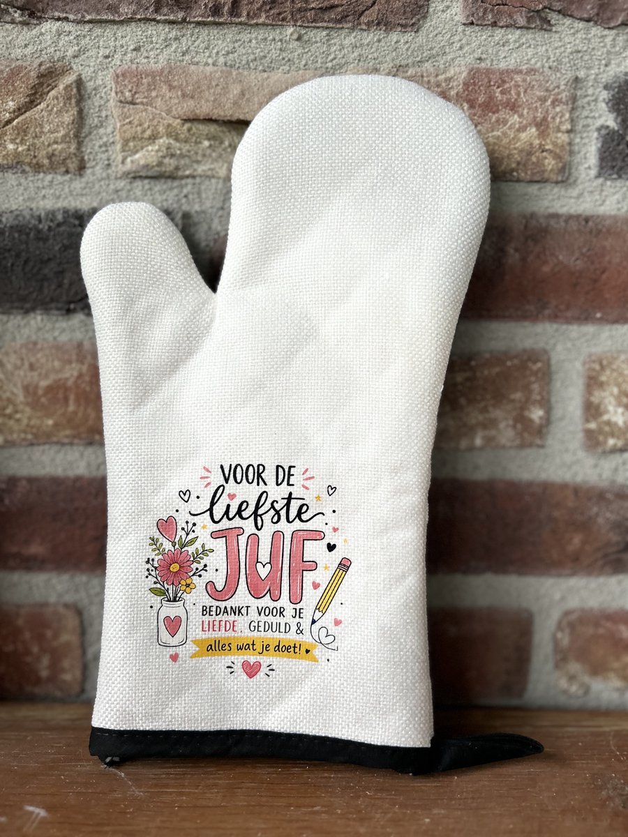 Creaties van Hier - Ovenhandschoen Voor de Liefste Juf - Polylinnen - 13x18 cm