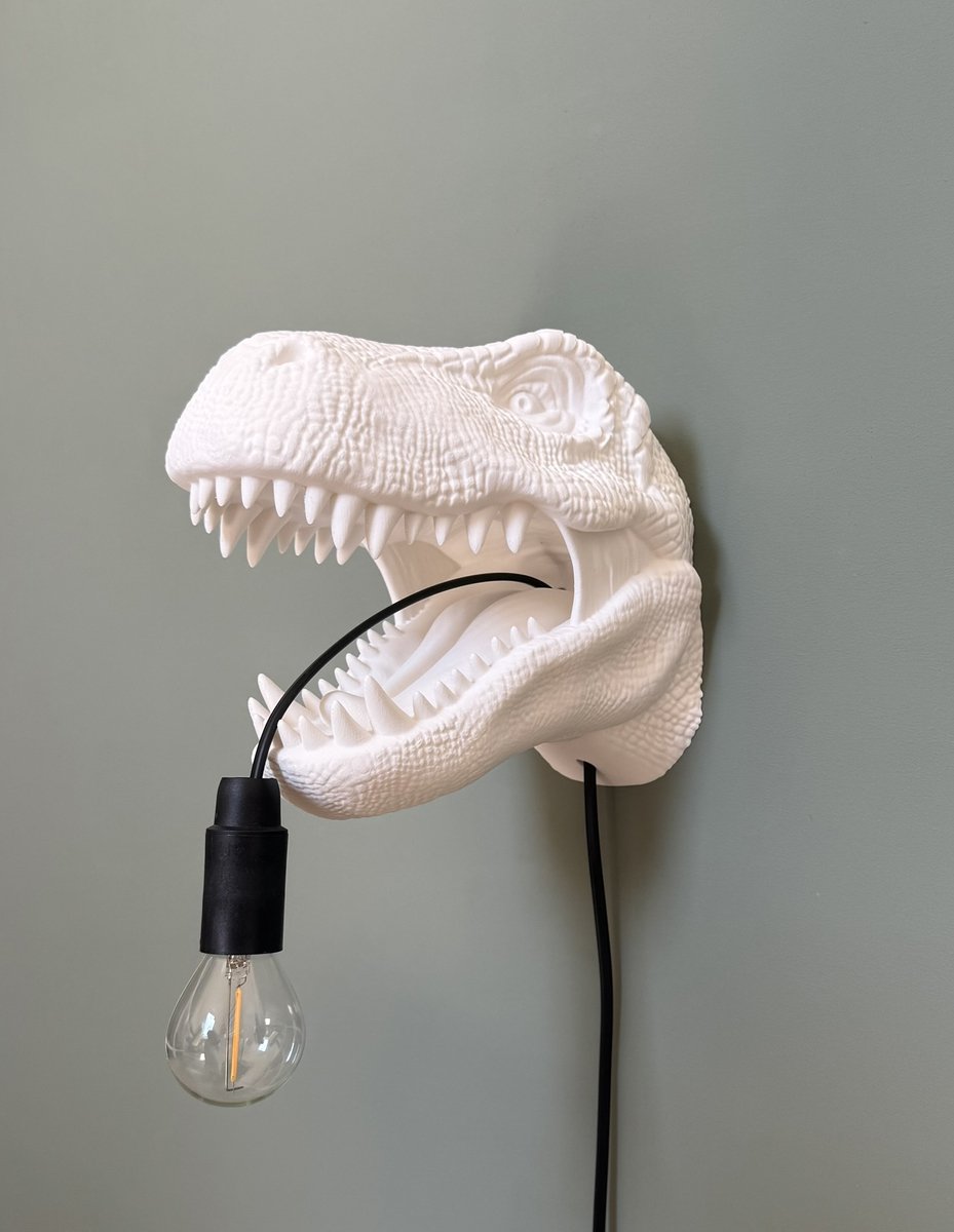 T-Rex Wandlamp - Wit - T-Rex Kop - Dinosaurus Tyrannosaurus Rex - Dierenlamp - E14 Fitting