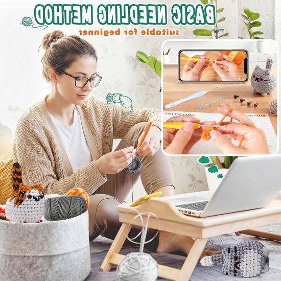Haakset voor Beginners - Compleet Amigurumi Haakpakket met Instructies voor Starters, Perfect voor Kattenliefhebbers en Creatieve Projecten van Merkloos — afbeelding 2