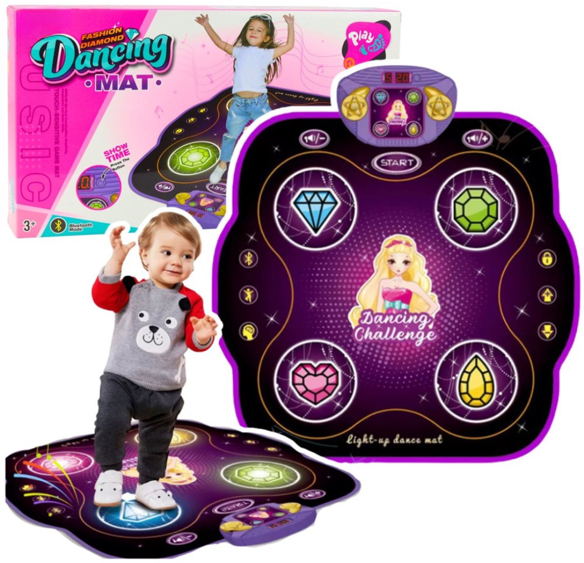 Playos® - Dansmat - met Licht en Geluid - 82 x 87 cm - 9 Niveaus - 5 Snelheden - Ingebouwd LED-scherm - Bluetooth - Antislip - Dans Speelgoed - Dansen - Muzikaal Speelgoed - Bewegen