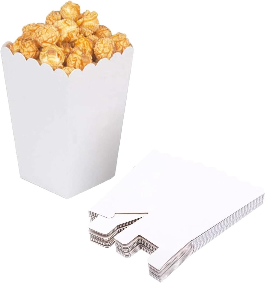 Set van 24 Witte Popcornzakken van Karton, Ideaal voor Snacks, Feestjes en Cadeaus