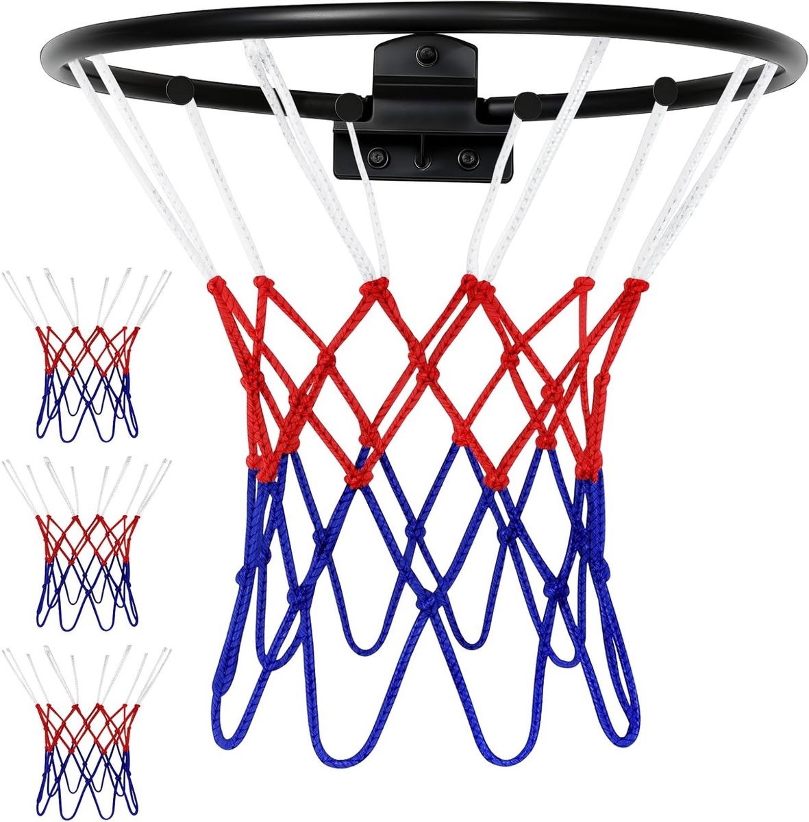 Set van 3 Kleine Basketbalnetten - Vervangingsnet voor Mini Basketbal Hoepels van 20-26 cm, Geschikt voor Binnen en Buiten, Met 8 Lussen voor Eenvoudige Installatie