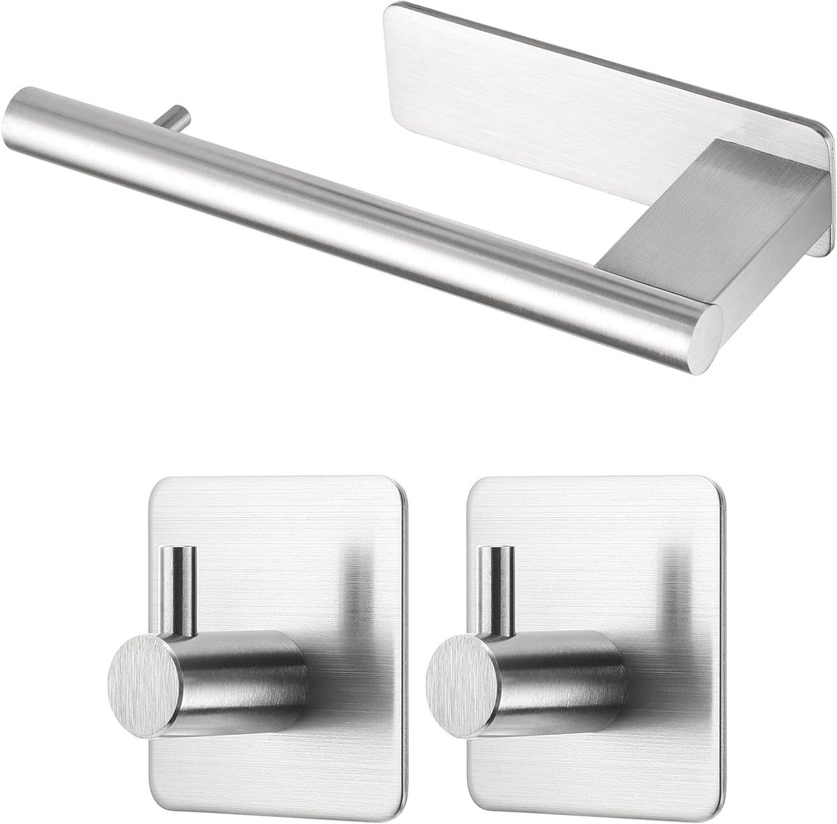 Toilettenpapierhouder Boorvrij - Met 2 Kleefhaken voor Badkamer & Toilet - Zilver