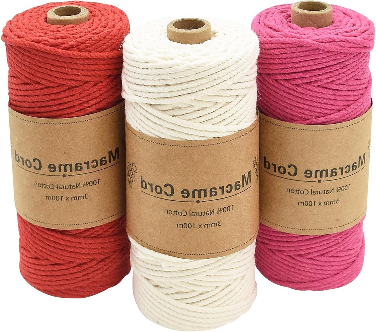 Katoenen Macramé Touw 3 mm - 100 m voor Creatieve Projecten, Wanddecoratie en Plantenhanger - Perfect als Cadeau voor Kerst en Boho Stijl