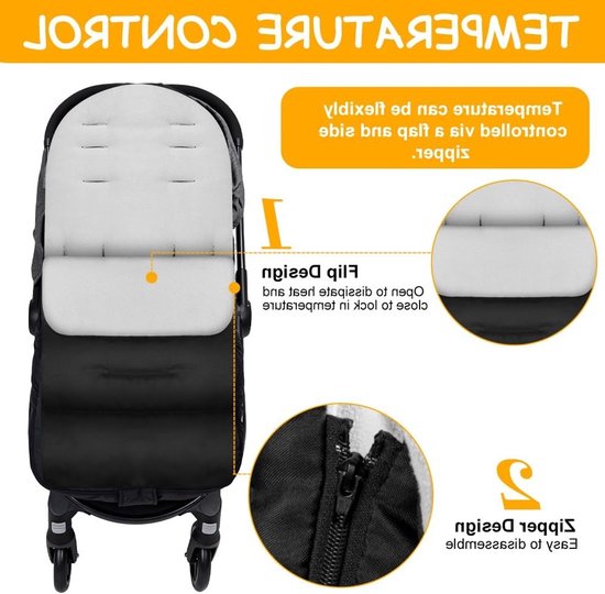 Dikke en warme voetenzak voor kinderwagens, universeel en waterdicht, machinewasbaar, grijs — afbeelding 3
