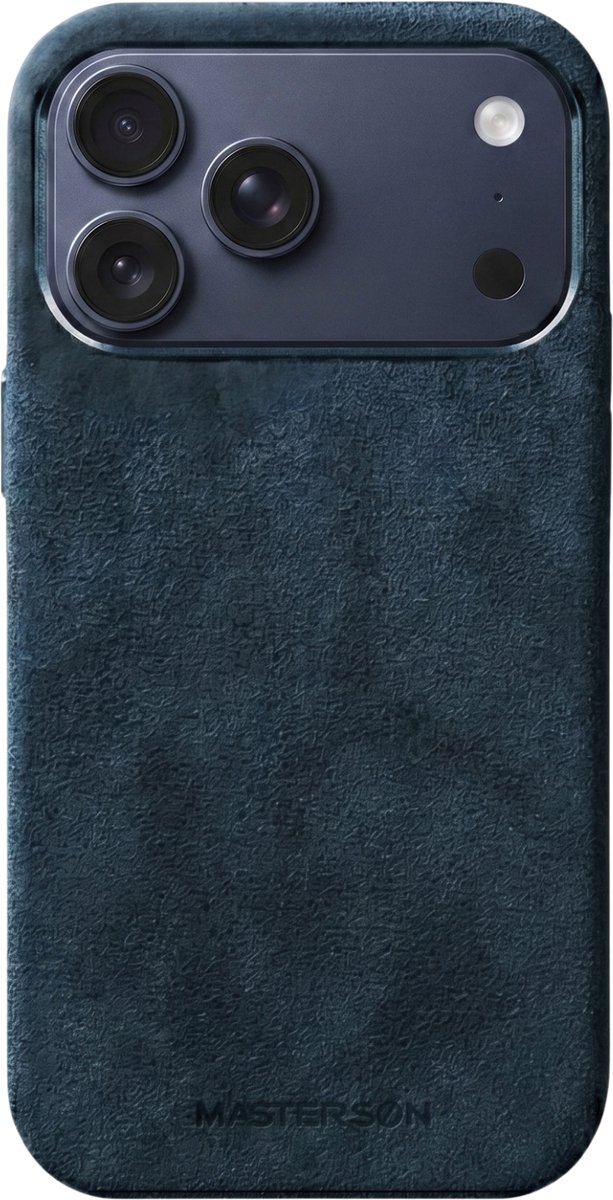 Mastersøn - Blauw Telefoonhoes geschikt voor Apple iPhone 17 Pro Max – Alcantara Case – Magsafe - Hoesje - Cobalt Blue