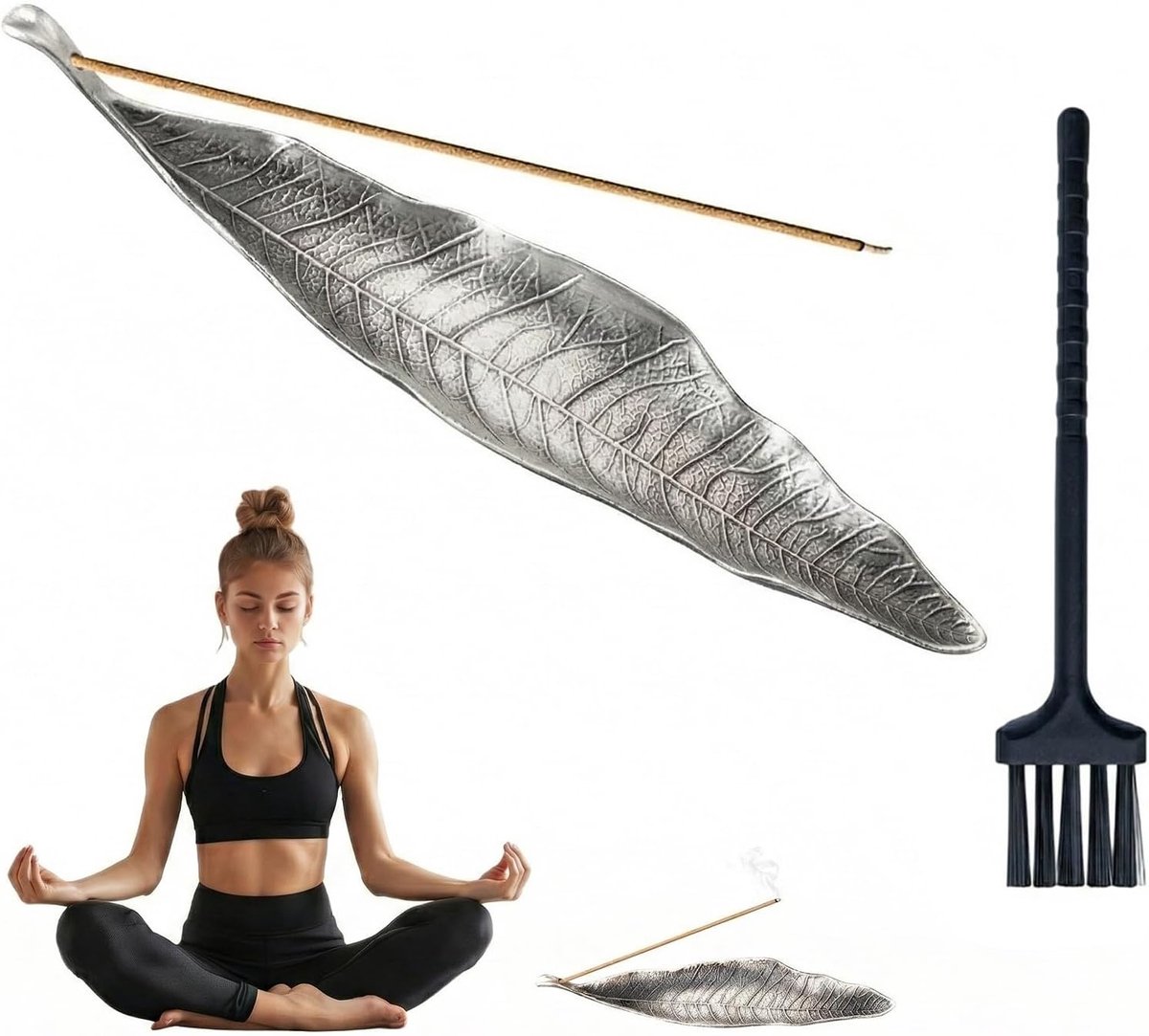 Bronzen Spiral Houder voor Wierook met Bladvorm - Wierookbrander en Asvang voor Thuis, Kantoor, Yoga en Meditatie