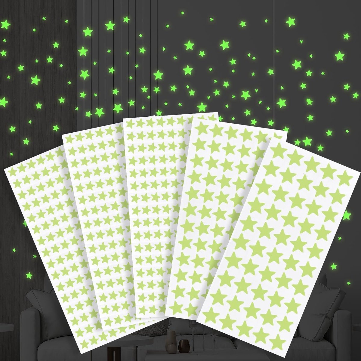 Set van 550 Zelfklevende 3D Sterren Wandstickers voor Muur en Plafond - Glow in the Dark Decoratie voor Kinderkamer of Speelkamer