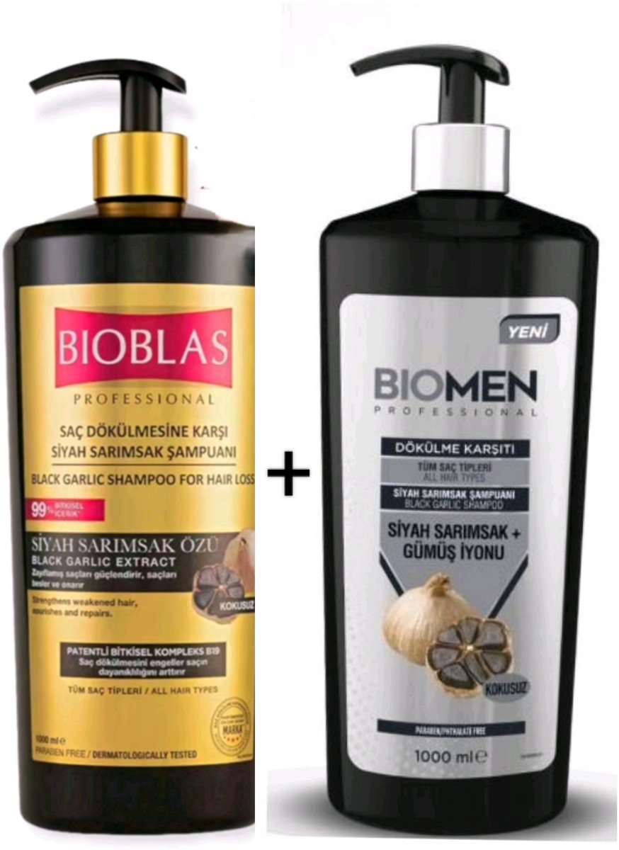 Bioblas Zwarte knoflook shampoo 1000 ml + Biomen Zwart knoflook Shampoo 1000ml - Herbal Shampoo - bio Shampoo - Anti haaruitval - Bioblas - Bioxcin - B'iota