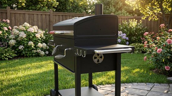 Houtskoolbarbecue XXL Smoker Grillwagen met Bakplaat - House&Garden Luxe BBQ Smoker met Gietijzeren Grillrooster, Thermometer & Plancha Accessoires - Grote RVS Buitenbarbecue voor Tuin, Camping & Buitenkeuken — afbeelding 3