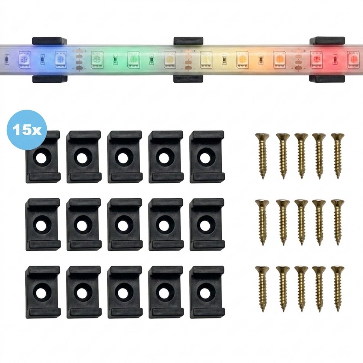 LED strip clip geschikt voor Philips Hue LED Strip - Set van 15 stuks - Inclusief Schroeven - Bevestigingsclips - Zwart